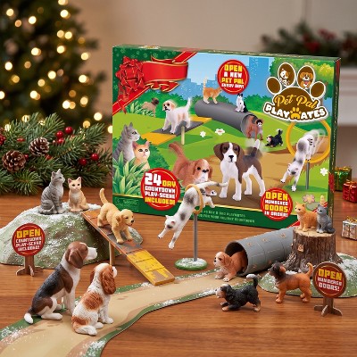 Dog and Cat Figure Advent Calendar with 24 Pets and a Pet Town Play Mat