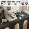 Sideboard Buffet Cabinet, 4 Rattan Doors Accent Storage Cabinet, Console Table Coffee Bar with Power Outlet, Adjustable Shelves for Dining Room - 3 of 4
