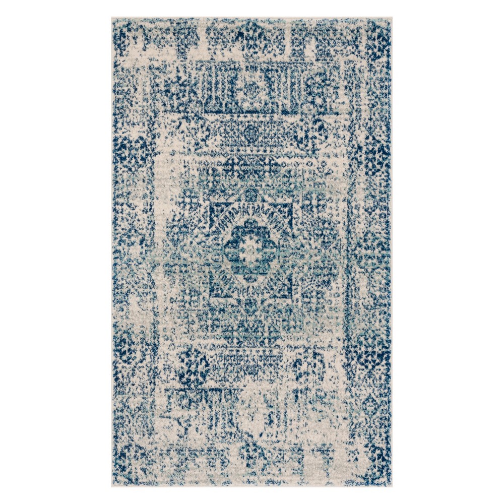 3'x5' Muriel Medallion Loomed Accent Rug Ivory/Blue - Safavieh