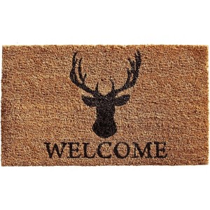 HomeRoots 24" X 36" Natural and Black Coir Stag Welcome Outdoor Door Mat - 1 of 3