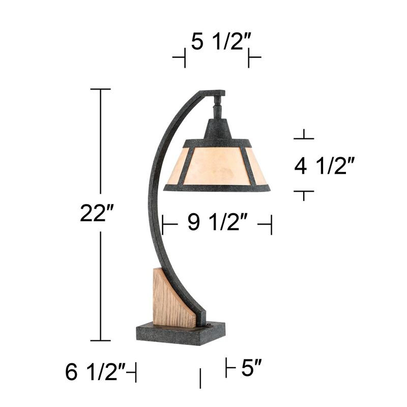 Franklin Iron Works Oak Rustic Farmhouse Desk Table Lamp 22" High Gray with USB and AC Power Outlet in Base Wash Mica Shade for Bedroom Living Room, 4 of 10