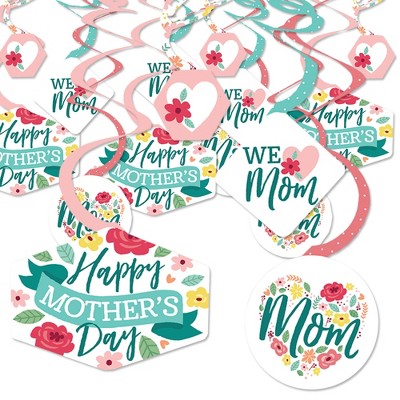 Big Dot of Happiness Colorful Floral Happy Mother's Day - We Love Mom Party Hanging Decor - Party Decoration Swirls - Set of 40