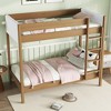 Whisen Twin Over Twin Upholstered Bunk Bed Frame with Ladder, Safety Guardrails, Rubber Wooden and Teddy Fleece Fabric Headboard/Footboard - Natural - 3 of 4