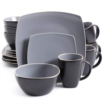 Gibson Soho Lounge Matte 16 Piece Dinnerware Set in Black and Gray
