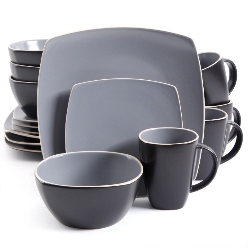 Gibson Soho Lounge Matte 16 Piece Dinnerware Set in Black and Gray, 1 of 11