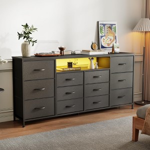 GustoWave 12-Drawer Fabric Dresser, Skinny Chest of Drawers with Charging Station, Led Lights & Metal Frame, Modern Cloth Storage Organizer - 1 of 4