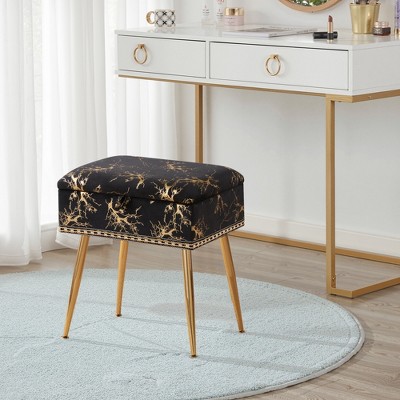 MAYEERTY Black Makeup Vanity Stool with Ottoman Footrest - Storage Included for Bedroom & Living Room
