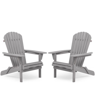 GlasFlength Patio Seating Sets Solid Wood Outdoor Folding Chair, Lounge Patio Chair for Garden, Pool Side, Backyard, Set of 2, Gray 19.5"*31"*36"