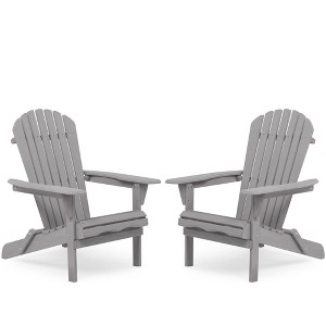 GlasFlength Patio Seating Sets Solid Wood Outdoor Folding Chair, Lounge Patio Chair for Garden, Pool Side, Backyard, Set of 2, Gray 19.5"*31"*36" - 1 of 4