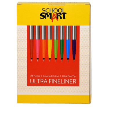 School Smart Ultra Fineliner Pen, 0.4 mm, Assorted set of 24