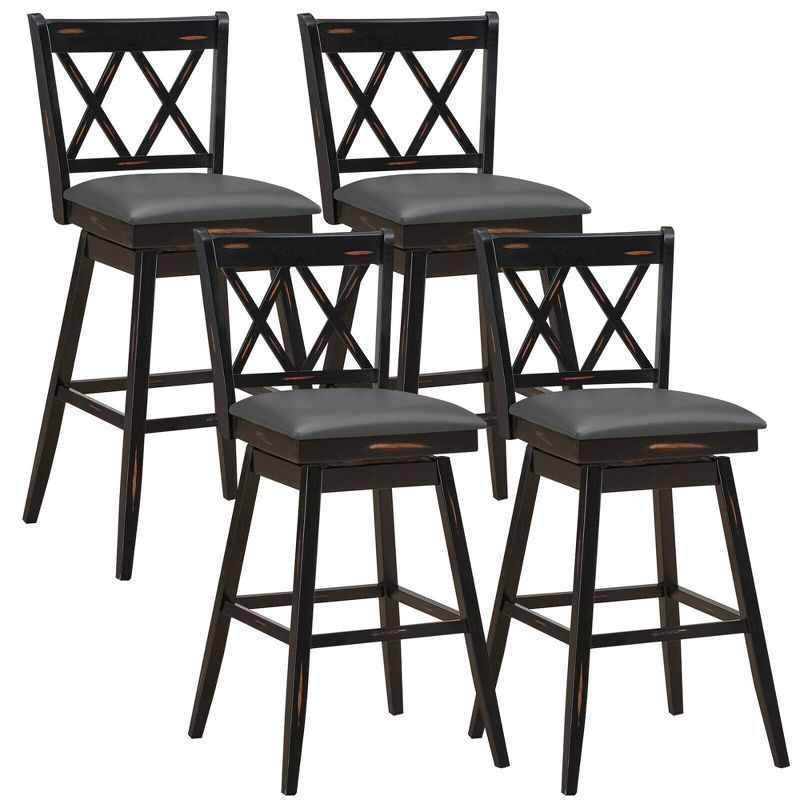 Costway Set of 2/4 Barstools Swivel Bar Height Chairs with Rubber Wood Legs Black/White, 1 of 11