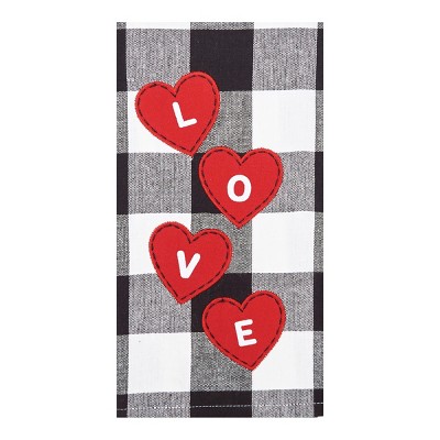 C&F Home Love Hearts Valentine's Day Black and White Check Woven Cotton Kitchen Towel