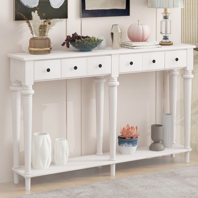 CAVINAS 60 inch Console Table with 4 Drawers,Retro Entryway Table with Open Shelf for Living Room,Hallway