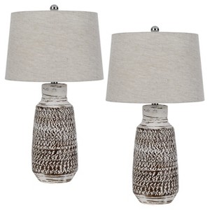 Cal Lighting BO-3087TB-2 150W 3 Way Scottsboro Ceramic Table Lamp and Hardback Taper Drum Soft Burlap Shade (Sold As Pairs) - 1 of 4