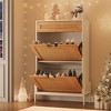 Freestanding Shoe Rack, Ratten Modern Flip Doors Shoe Storage Cabinet with 2 Adjustable Shelves and Drawer - 3 of 4