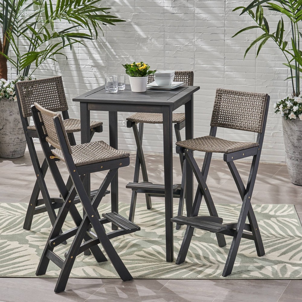 Photos - Garden Furniture Polaris 5pc Wood and Wicker 26" Square Bar Set Dark Gray - Christopher Kni