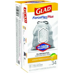Glad - Force - Flex Plus - Lemon Scent Tall Kitchen Bags - Drawstring 34 pk 0.82 mil - 13 gal - Case of 6 - 1 of 1