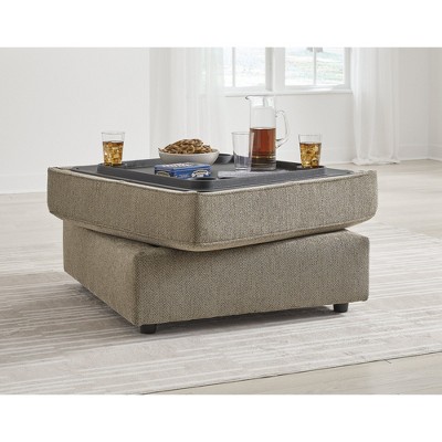 Brown Herringbone Chenille Storage Ottoman with Removable Top