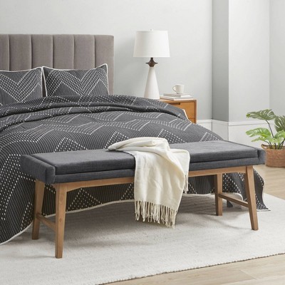 Ink+Ivy April Accent Bench Gray: Mid-Century Modern, Plywood & Wood Frame, Foam Filled, Removable Cushion, 400 lbs Capacity