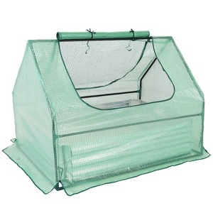 Sunnydaze Steel Raised Garden Bed with Greenhouse Cover - Green - 1 of 4