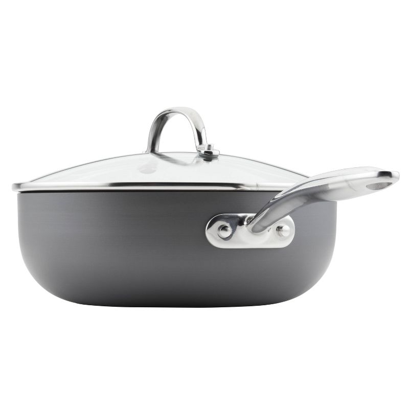 Rachael Ray 4qt Hard Anodized Nonstick Saucier Saucepan with Helper Handle and Lid Gray, 5 of 9