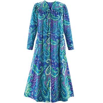 Collections Etc Paisley Zip-Front Long-Sleeve Fleece Quilted Polyester Robe