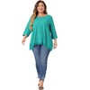 Agnes Orinda Women's Plus Size Waffle 3/4 Sleeve Lace Panel High Low Hem Round Neck Blouses - 3 of 4