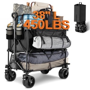 SKONYON Heavy‑Duty Collapsible Double‑Deck Wagon Cart with All‑Terrain Wheels and One‑Hand Folding Mechanism - 1 of 4