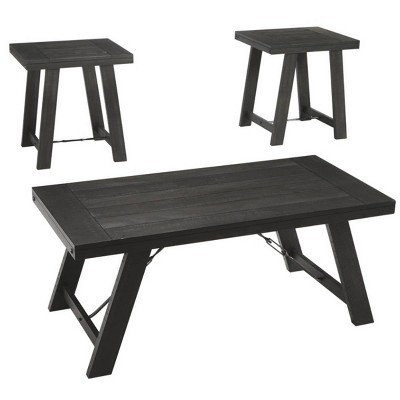 Set of 3 Wooden Tables with Canted Legs Black - Benzara