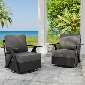 EAGLE PEAK Urban Slate Modern Swivel Rocker Patio Chair Set of 2 with Thick Cushions - 1 of 4