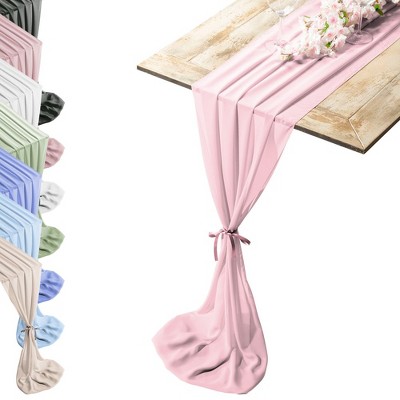 RCZ Décor Silky Touch Chiffon Table Runner With Two Style Ribbon Ties - 10ft.  Table Runner, Wedding Table Runner 29 x 120 Inches
