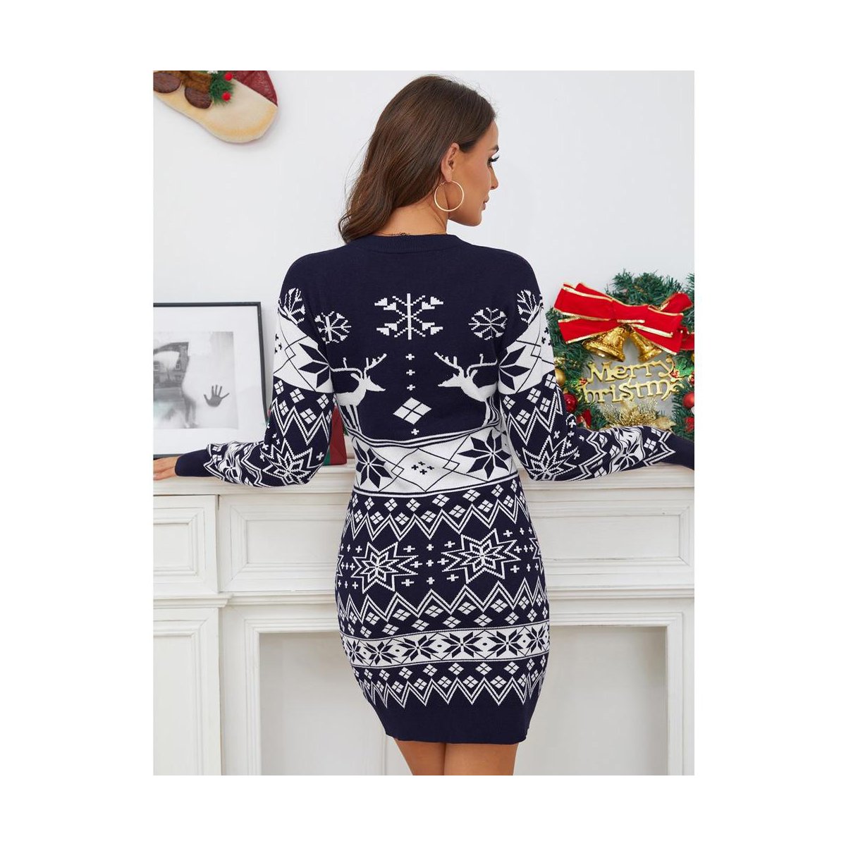 Женские платья Garvee Christmas Sweater Dress for Women 2025 Jacquard Sweater Dress Stretchy Festive Dress Reinder Snowflakes Sweaters Slim Fit Mini Dress,Royal Blue - XL — фото 2