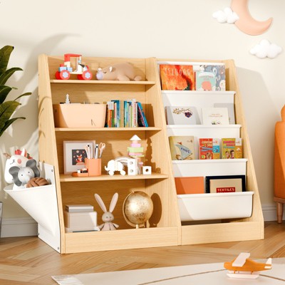GlasFlength Decorative Bookshelf Creative and Unique Styling, Multifunctional Storage with Open Display Bookshelves, Beige, 35.4"*15.7"*31.5"