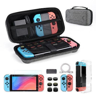 DOMETOUR Switch Case for Switch 2017, 14-in-1 Kit: Carrying Case, Screen Protector, Covers, Thumb Grips, Game Card Case & Type-C Cable included.