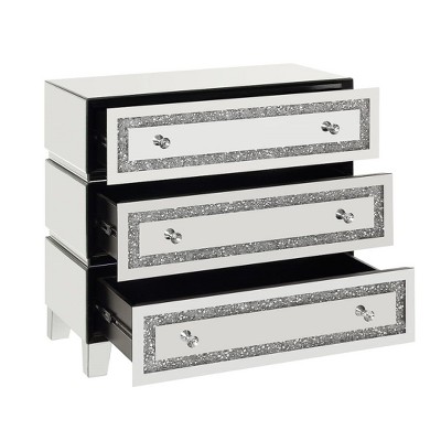 32" White Mirrored Glam Cabinet with Faux Diamond Inlay