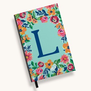 Personalization Mall Flowery Initial Journal, Blue Aqua - 1 of 4