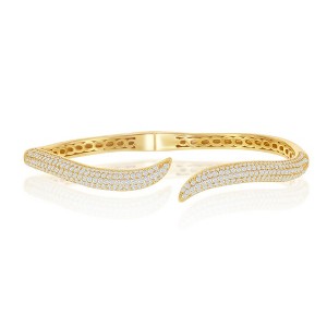 Bella Silver Sterling Silver Micro Pave CZ Waved Bangle - Gold Plated - Gold - 1 of 3