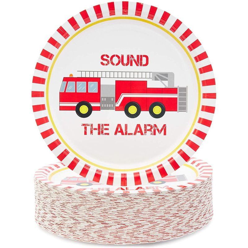 Blue Panda Fire Truck 80-Pack Disposable Paper Plates 9" Kids Birthday Party Supplies, 1 of 5