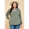 Slickblue Women's Plus Size Long Sleeve Top, Cut-Out Collar and Button Neck, Versatile Fit, Brown/Olive, 1XL-3XL - 3 of 4