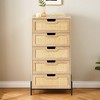 5 Drawer Dresser, Natural Rattan Chest of Drawer with Solid Metal Legs, Farmhouse Tall Dresser with Wood Top, Modern Storage Cabinet for Bedroom - 3 of 4