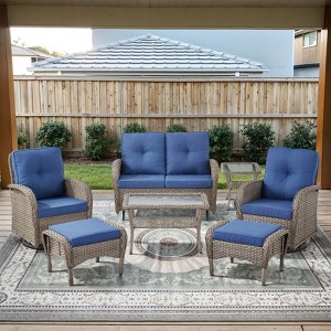 Belord Outdoor Patio Furniture Set with Glider Loveseat, Gray Wicker Deep Seating Patio Swivel Rocker Glider Chairs and Rattan Coffee Table - 1 of 4