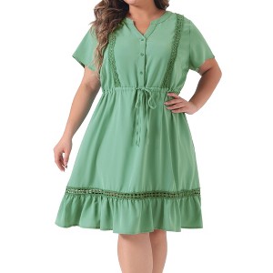 Agnes Orinda Women's Plus Size Elegant Short Sleeve Tie Waist Ruffle Hem At Knee Dresses - 1 of 4