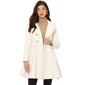 Allegra K Women's Turn Down Collar Flap Pocket Double Breasted Outwear Swing Winter Coat - 1 of 4