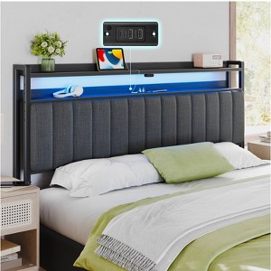 Greenstell  Bed Headboard - Upholstered with 2-Tier Storage Shelves, Charging Station & LED Lights, Height Adjustable Sturdy Frame for Bedroom - 1 of 4
