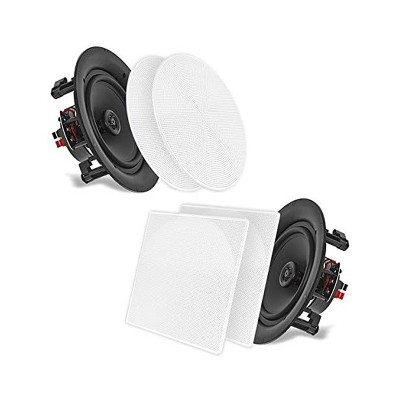 Pyle PDIC56 5.25 Inch 150 Watt In Ceiling Wall 2 Way Flush Mount Dual Stereo Speakers System Pair, White