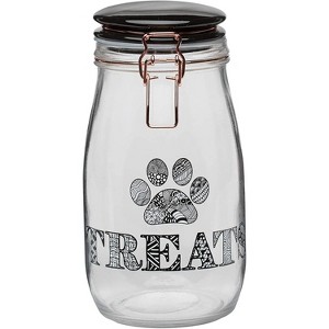 Amici Pet Benji Glass Treat Canister Hermetic Lid, Zentangle Decal, 51 oz. , Clear w/ Black Lid - 1 of 4