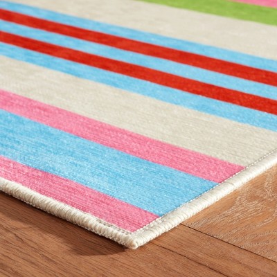 Multicolor Synthetic Stripe 5x8 Washable Rug