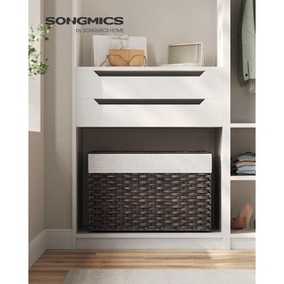 Large Brown Woven Plastic Storage Basket with Lid and Handles