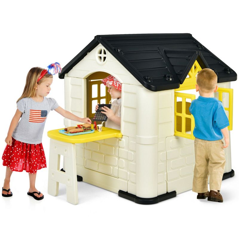 Costway Kid's Playhouse Games Cottage w/ 7 PCS Toy Set & Waterproof Cover, 1 of 11