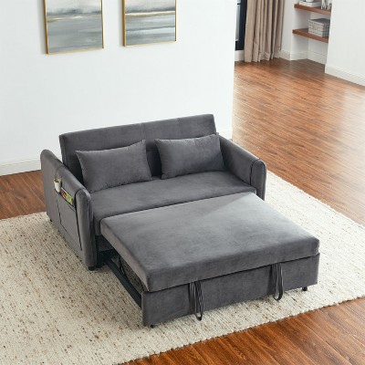 NicBex Modern Pull Out Sofa Bed Velvet Convertible Sleeper Sofa with Adjustable Back and Lumbar Pillows for Living Room, Gray